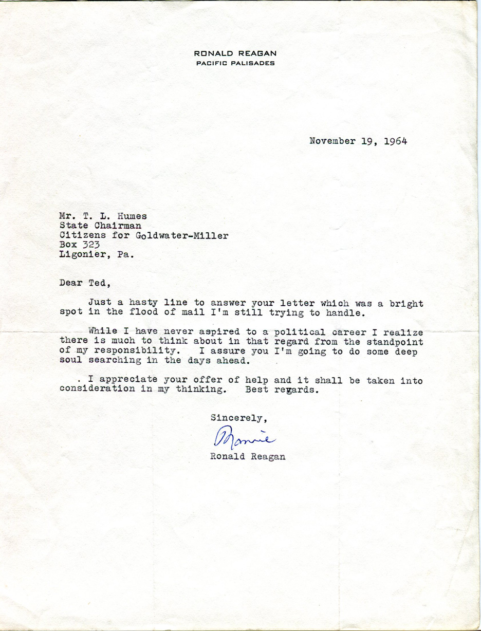 Sighed Example Typed Letter Signed | RONALD REAGAN | First Edition